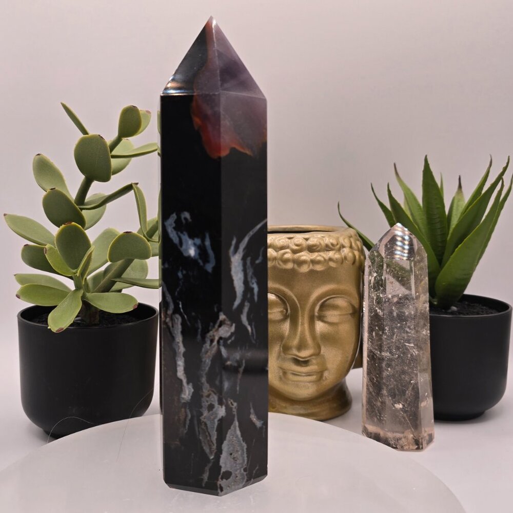 Black Zebra Agate Tower – Balance, Strength & Grounded Harmony 🖤🤍✨